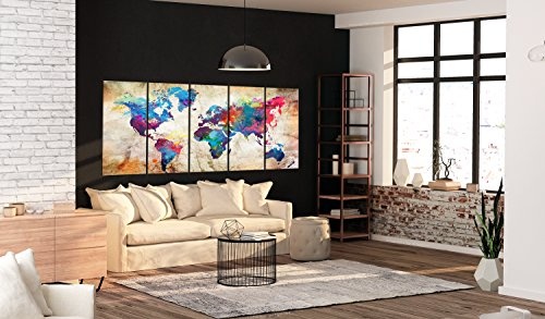 murando - Bilder Weltkarte 200x80 cm Vlies Leinwandbild 5 Teilig Kunstdruck modern Wandbilder XXL Wanddekoration Design Wand Bild - Abstrakt bunt Landkarte Reise k-A-0179-b-o