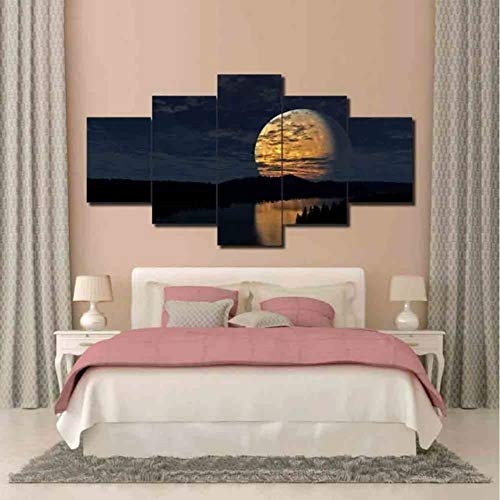 zxkx Poster Modular Leinwandbilder Big Moon Night Scene Gemälde Wandkunst Dekor Moderne Drucke für Wohnzimmer oder Schlafzimmer 30x40cmx2 30x60cmx2 30x80cmx1