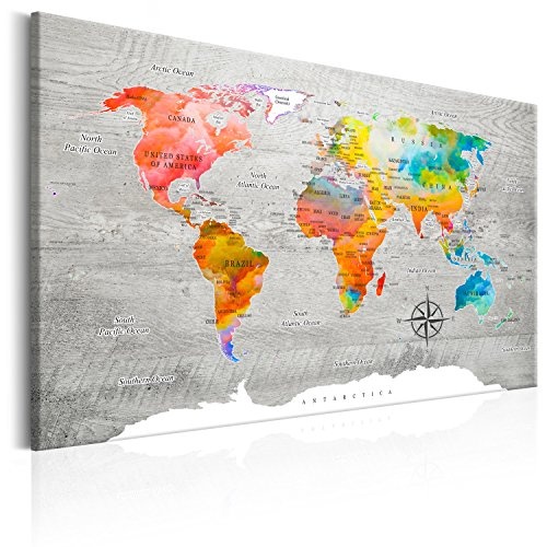 murando - Weltkarte Pinnwand 120x80 cm Bilder mit Kork Rückwand 1 Teilig Vlies Leinwandbild Korktafel Fertig Aufgespannt Wandbilder XXL Kunstdrucke Landkarte k-C-0049-p-b