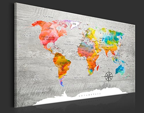 murando - Weltkarte Pinnwand 120x80 cm Bilder mit Kork Rückwand 1 Teilig Vlies Leinwandbild Korktafel Fertig Aufgespannt Wandbilder XXL Kunstdrucke Landkarte k-C-0049-p-b