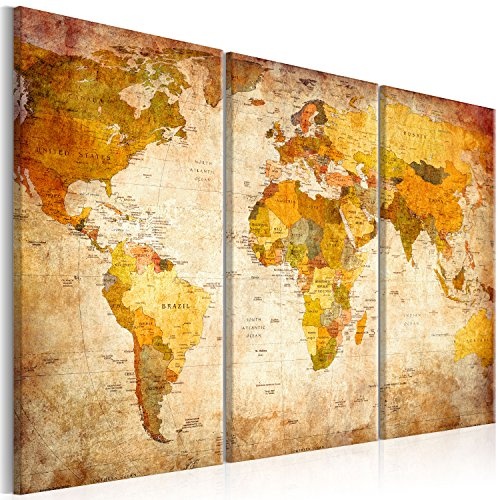 Bilder 120x80 cm - XXL Format - Fertig Aufgespannt - TOP - Vlies Leinwand - 3 Teilig - Wand Bild - Kunstdruck - Wandbild - Weltkarte Welt Karte Kontinente 020213-2 120x80