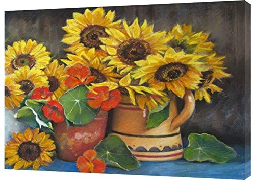 Leinwandbild, Motiv gelbe Blumen auf gerahmtem Rahmen, Holzkohlefarben, 30 x 20 inch(76x 50 cm) -38mm depth