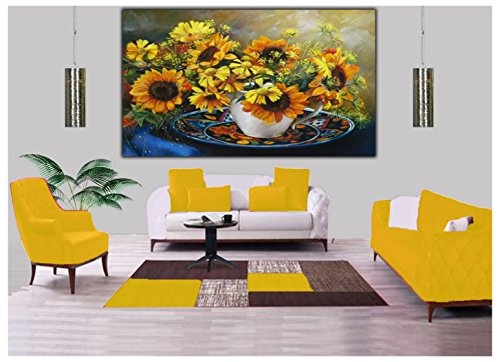 Leinwandbild, Motiv gelbe Blumen auf gerahmtem Rahmen, Holzkohlefarben, 30 x 20 inch(76x 50 cm) -38mm depth