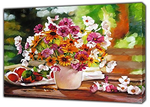 Leinwandbild, Motiv Weiße und Violette Blumen, auf gerahmt, Holzkohlefarben, 40 x 30 inch(102x 76 cm)-18mm depth