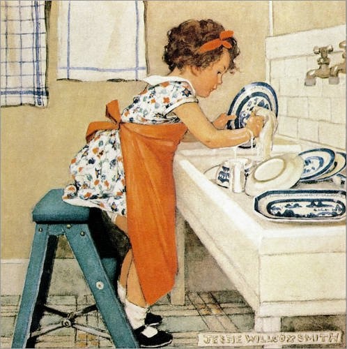 Posterlounge Leinwandbild 30 x 30 cm: Abwaschen von Jessie Willcox Smith - fertiges Wandbild, Bild auf Keilrahmen, Fertigbild auf echter Leinwand, Leinwanddruck