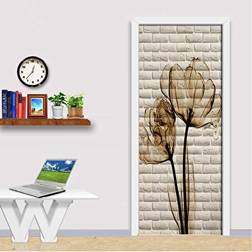 3D Türaufkleber Wand Backstein Tulpe Bild 3D Wallpaper Schlafzimmer Wohnzimmer Tür Dekor 3D Wandbild 77 * 200Cm