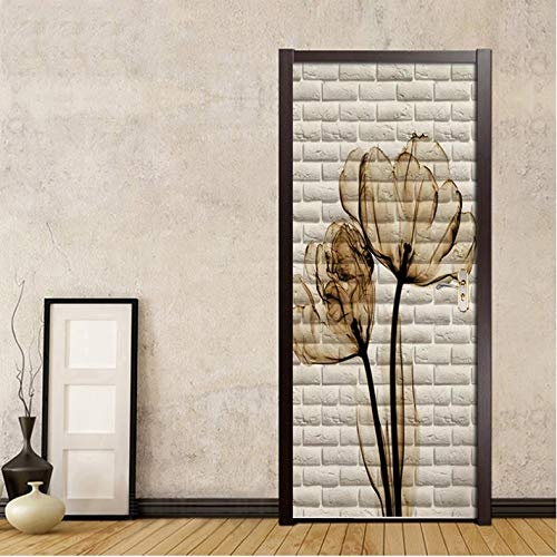 3D Türaufkleber Wand Backstein Tulpe Bild 3D Wallpaper Schlafzimmer Wohnzimmer Tür Dekor 3D Wandbild 77 * 200Cm