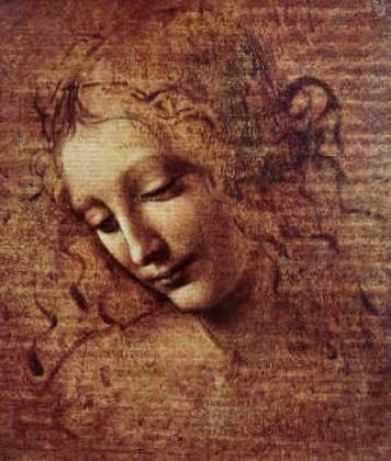 Leinwandbild auf Keilrahmen: Leonardo da Vinci, "Head of a Young Woman with Tousled Hair or, Leda", 50 x 59