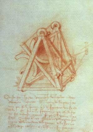 Leinwandbild auf Keilrahmen: Leonardo da Vinci, "Codex Madrid II/154-V Design", 55 x 78