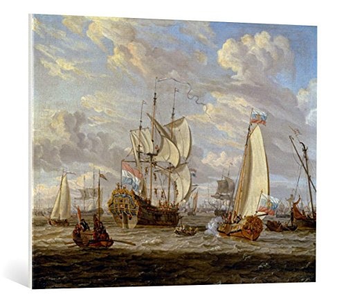 Leinwandbild: Abraham Jansz Storck "Peter der Große besichtigt das Schiff Peter und Paul auf dem Ij vor Amsterdam" - hochwertiger Kunst-Druck, Leinwand auf Keilrahmen, Bild fertig zum Aufhängen, 100x80 cm