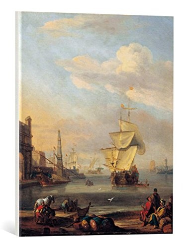 kunst für alle Leinwandbild: Abraham Jansz Storck Mittelmeerhafen - hochwertiger Druck, Leinwand auf Keilrahmen, Bild fertig zum Aufhängen, 50x60 cm