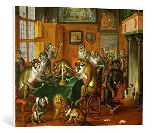 kunst für alle Leinwandbild: Abraham Teniers Tabakskollegium von Affen - hochwertiger Druck, Leinwand auf Keilrahmen, Bild fertig zum Aufhängen, 70x55 cm