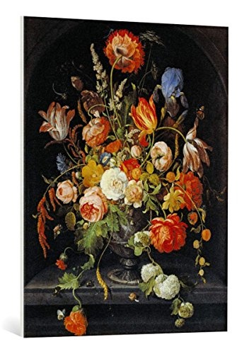 kunst für alle Leinwandbild: Abraham Mignon Blumenstillleben mit Insekten und Zwei Schnecken - hochwertiger Druck, Leinwand auf Keilrahmen, Bild fertig zum Aufhängen, 75x95 cm