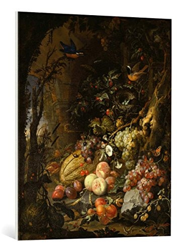 kunst für alle Leinwandbild: Abraham Mignon Fleurs Fruits oiseaux et insectes Dans un paysage Avec ruines - hochwertiger Druck, Leinwand auf Keilrahmen, Bild fertig zum Aufhängen, 75x90 cm