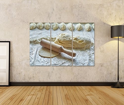 islandburner Bild auf Leinwand Küche, Kuchen mit Teig auf dem Tisch kochend, Abschluss Oben Wandbild, Poster, Leinwandbild IGI-3P