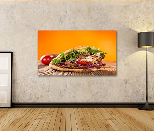 islandburner Bild Bilder auf Leinwand Abschluss Oben des Kebabsandwiches auf weißem Hintergrund Wandbild, Poster, Leinwandbild KWW