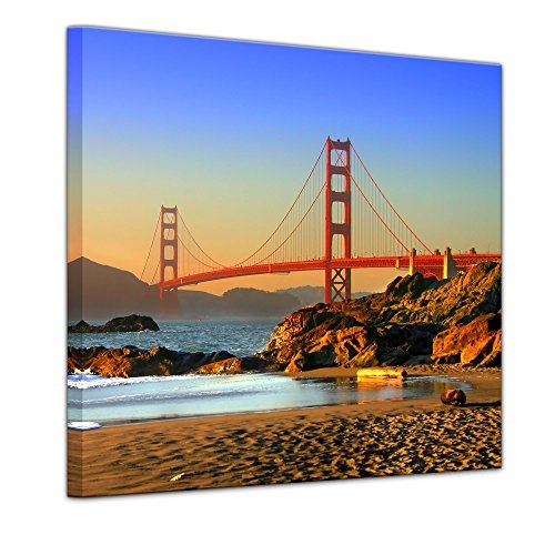 Wandbild - Golden Gate Bridge - Bild auf Leinwand 40 x 40 cm - Leinwandbilder - Bilder als Leinwanddruck - Städte & Kulturen - USA - Amerika - Brücke in Kalifornien