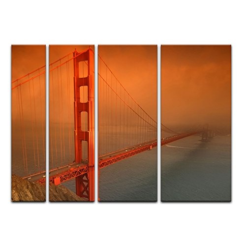 Keilrahmenbild - Golden Gate Bridge - San Francisco - Bild auf Leinwand - 180 x 120 cm 4tlg - Leinwandbilder - Bilder als Leinwanddruck - Städte & Kulturen - Amerika - USA - Brücke in Kalifornien