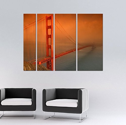 Keilrahmenbild - Golden Gate Bridge - San Francisco - Bild auf Leinwand - 180 x 120 cm 4tlg - Leinwandbilder - Bilder als Leinwanddruck - Städte & Kulturen - Amerika - USA - Brücke in Kalifornien