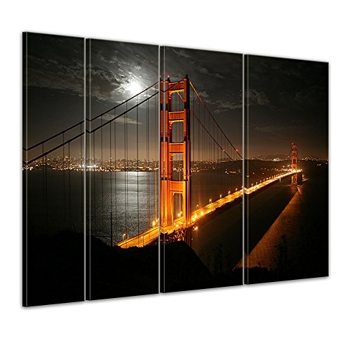 Keilrahmenbild - Golden Gate Bridge bei Nacht (Vollmond)...
