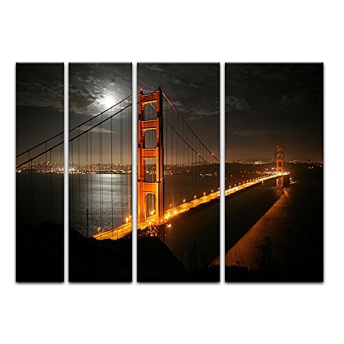 Keilrahmenbild - Golden Gate Bridge bei Nacht (Vollmond)...