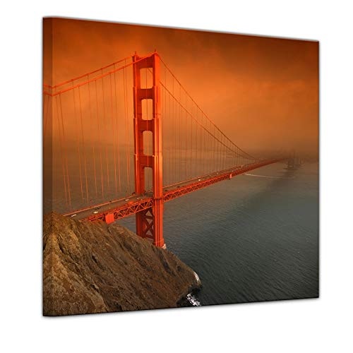 Wandbild - Golden Gate Bridge - San Francisco - Bild auf Leinwand - 40 x 40 cm - Leinwandbilder - Bilder als Leinwanddruck - Städte & Kulturen - Amerika - USA - Brücke in Kalifornien