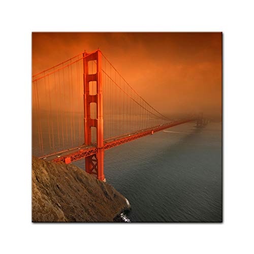 Wandbild - Golden Gate Bridge - San Francisco - Bild auf Leinwand - 40 x 40 cm - Leinwandbilder - Bilder als Leinwanddruck - Städte & Kulturen - Amerika - USA - Brücke in Kalifornien