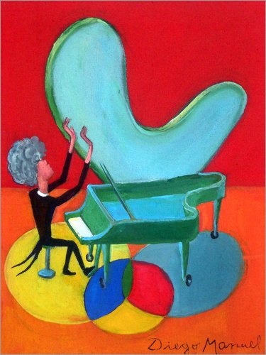 Posterlounge Leinwandbild 60 x 80 cm: Der große Pianist von Diego Manuel Rodriguez - fertiges Wandbild, Bild auf Keilrahmen, Fertigbild auf echter Leinwand, Leinwanddruck