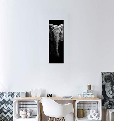 Wandbild Elefanten schwarz weiß - Bild auf Leinwand - 30x90 cm Leinwandbilder - Elephant Dickhäuter Grauer Riese Tierbild Tiere Afrika