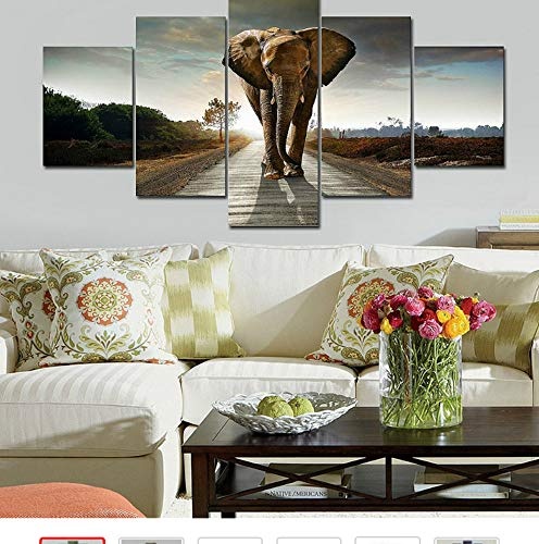 shiyusheng Elephant 5 Panels Moderne Leinwandbilder Tiere Landschaft Kunstwerk Bilder Gemälde auf Leinwand   Wandkunst Dekor für Zuhause , 20x35 20x45 20x55cm