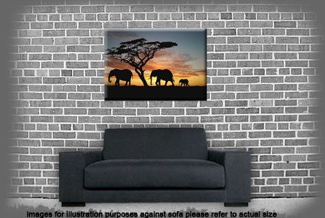 Große Elefanten, die im Sonnenuntergang Afrika Landschaft Leinwandbild montiert und fertig zum Aufhängen 76,2 x 50,8 cm