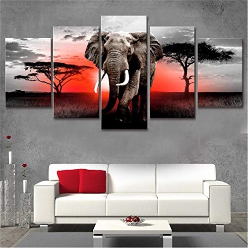 JKdianpu886 (Kein Rahmen) Leinwandbilder Wohnkultur 1 Stück Walking Elephant Sunset Afrika Grünland Landschaft Malerei Drucke Poster Wohnzimmer Wandkunst
