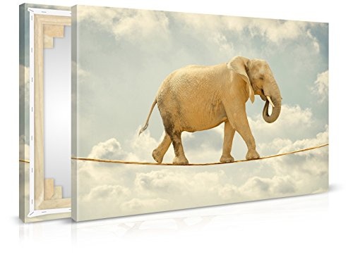 XXL-Tapeten Leinwandbild Walking Elephant - Fertig Aufgespannt - Gemälde, Kunstdruck, Wandbild, Keilrahmen, Bild auf Leinwand von Trendwände - Format: 90x60cm, Standard: Polyester-Leinwand 2cm Rahmen