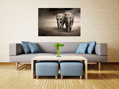 Leinwandbild Pair of Elephants - Fertig Aufgespannt - Gemälde, Kunstdruck, Wandbild, Keilrahmen, Bild auf Leinwand von Trendwände - Format: 90x60cm, Standard: Polyester-Leinwand 2cm Rahmen