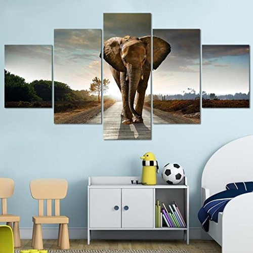 LyMei Leinwandbilder Malerei Kunst Elephant Paintings, Modern Artwork Wandkunst für Raumdekoration, 5 Stück/Set,Size A