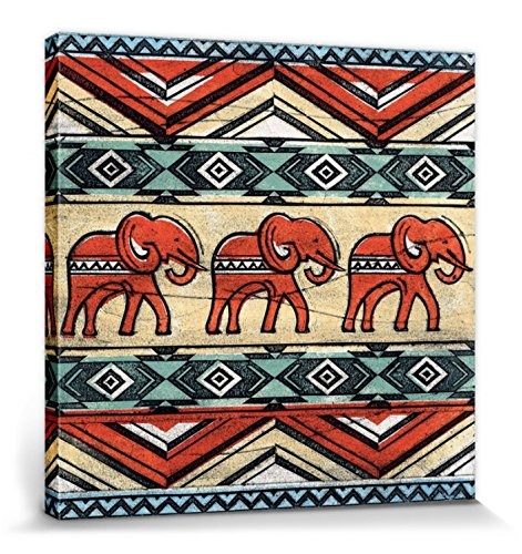 1art1 115900 Elefanten - Tribal Elephants, Barry Goodman Poster Leinwandbild Auf Keilrahmen 60 x 60 cm