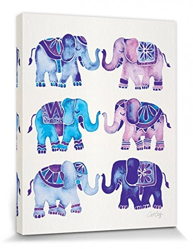1art1 115766 Elefanten - Elephants, Cat Coquillette Poster Leinwandbild Auf Keilrahmen 50 x 40 cm