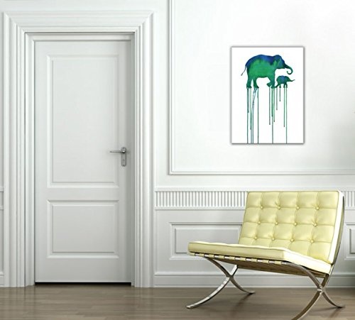1art1 107628 Elefanten - Asian Elephants, Oliver Flores Poster Leinwandbild Auf Keilrahmen 80 x 60 cm
