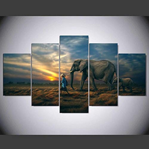 Leinwanddrucke Leinwand Gemälde Wohnzimmer Wand Poster S Inprintdecorpictures 5 Panel Animal Elephant -30Cm*40/60/80Cm,with Frame