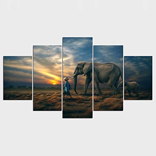 Leinwanddrucke Leinwand Gemälde Wohnzimmer Wand Poster S Inprintdecorpictures 5 Panel Animal Elephant -30Cm*40/60/80Cm,with Frame