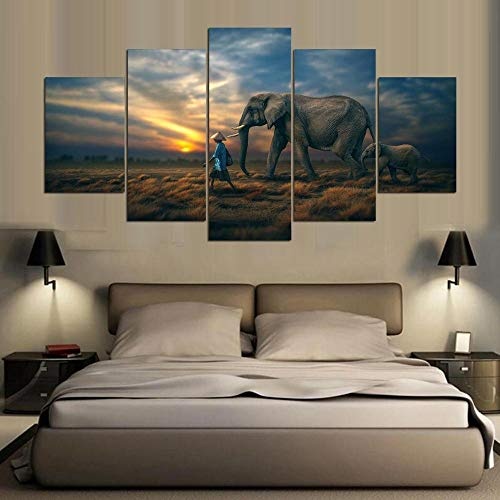 Leinwanddrucke Leinwand Gemälde Wohnzimmer Wand Poster S Inprintdecorpictures 5 Panel Animal Elephant -30Cm*40/60/80Cm,with Frame