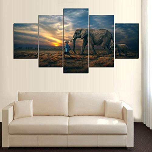 Leinwanddrucke Leinwand Gemälde Wohnzimmer Wand Poster S Inprintdecorpictures 5 Panel Animal Elephant -30Cm*40/60/80Cm,with Frame