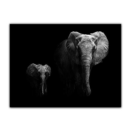 Wandbild Elefanten schwarz weiß - 40x30 cm Leinwandbilder Bilder als Leinwanddruck Fotoleinwand Elephant Dickhäuter Grauer Riese Tierbild Tiere Afrika