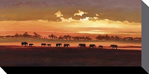1art1 64722 Afrikanisches - Wading Elephants, Jonathan Sanders Poster Leinwandbild Auf Keilrahmen 100 x 50 cm