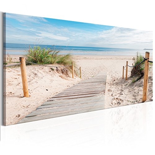 decomonkey Bilder Strand 150x50 cm XXL 1 Teilig Leinwandbilder Bild auf Leinwand Wandbild Kunstdruck Wanddeko Wand Wohnzimmer Wanddekoration Deko Natur Landschaft Meer