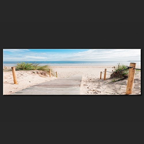 decomonkey Bilder Strand 150x50 cm XXL 1 Teilig Leinwandbilder Bild auf Leinwand Wandbild Kunstdruck Wanddeko Wand Wohnzimmer Wanddekoration Deko Natur Landschaft Meer