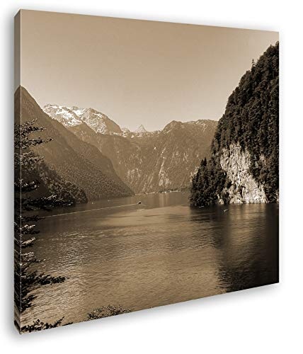 deyoli Zauberhafter Bergsee Format: 70x70 Effekt: Sepia als Leinwandbild, Motiv fertig gerahmt auf Echtholzrahmen, Hochwertiger Digitaldruck mit Rahmen, Kein Poster oder Plakat
