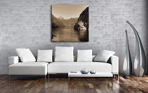deyoli Zauberhafter Bergsee Format: 70x70 Effekt: Sepia als Leinwandbild, Motiv fertig gerahmt auf Echtholzrahmen, Hochwertiger Digitaldruck mit Rahmen, Kein Poster oder Plakat