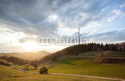 Leinwand-Bild 50 x 30 cm: "wind power mills in black forest landscape, Germany", Bild auf Leinwand
