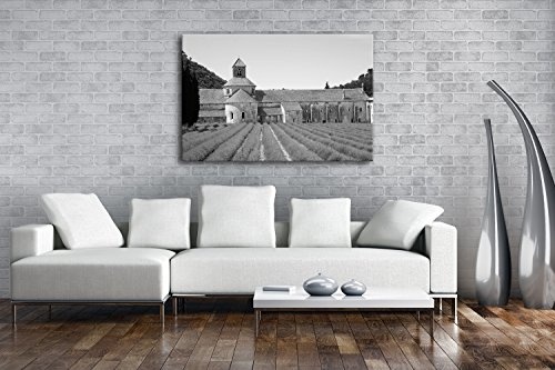 Lavendel Feld in der Toskana Format: 60x40 Effekt: Schwarz/Weiß als Leinwandbild Motiv fertig gerahmt auf Echtholzrahmen, Hochwertiger Digitaldruck mit Rahmen, Kein Poster oder Plakat